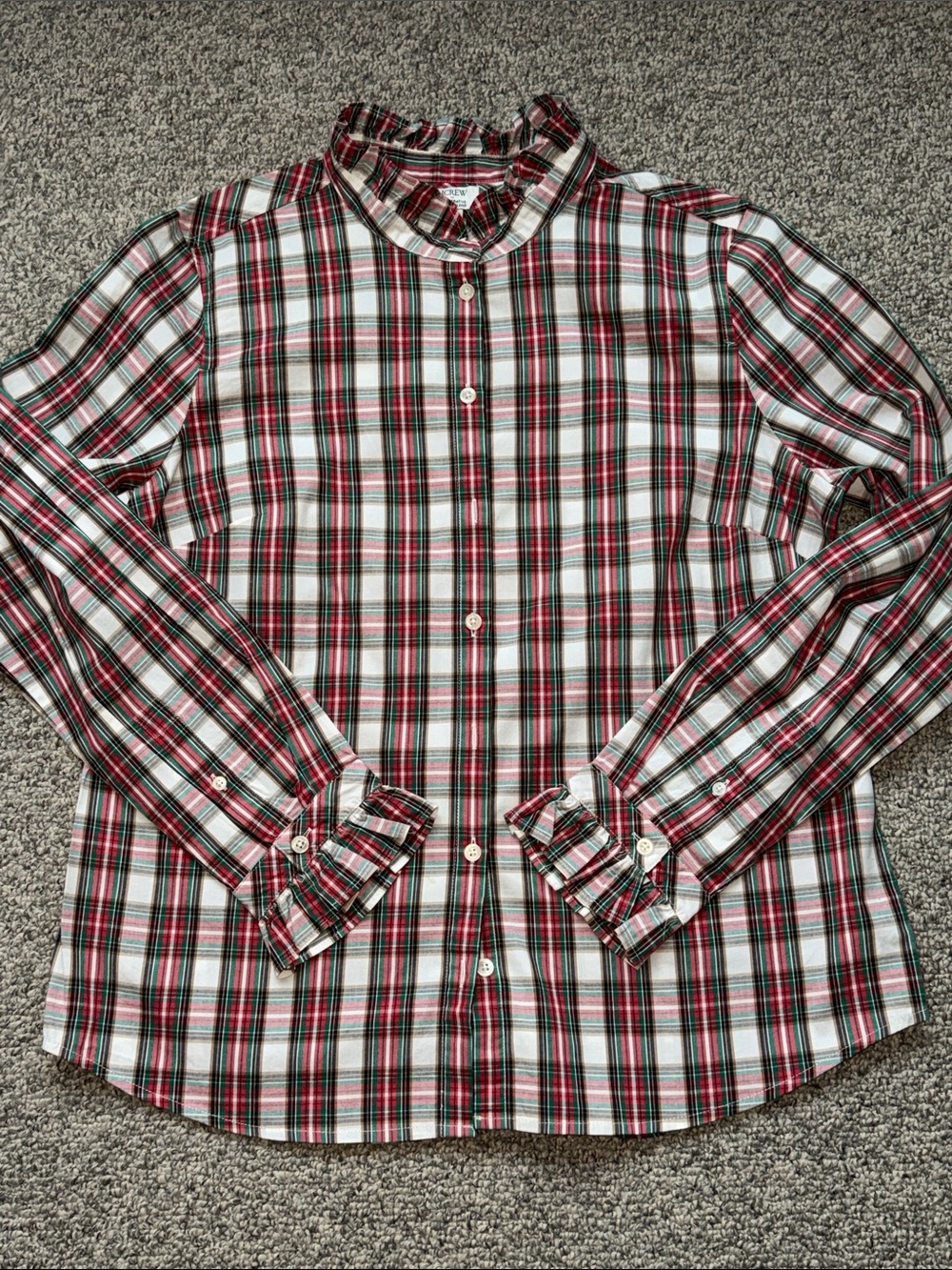 Jcrew women’s plaid ruffle shirt- Red & Green& Brown-l